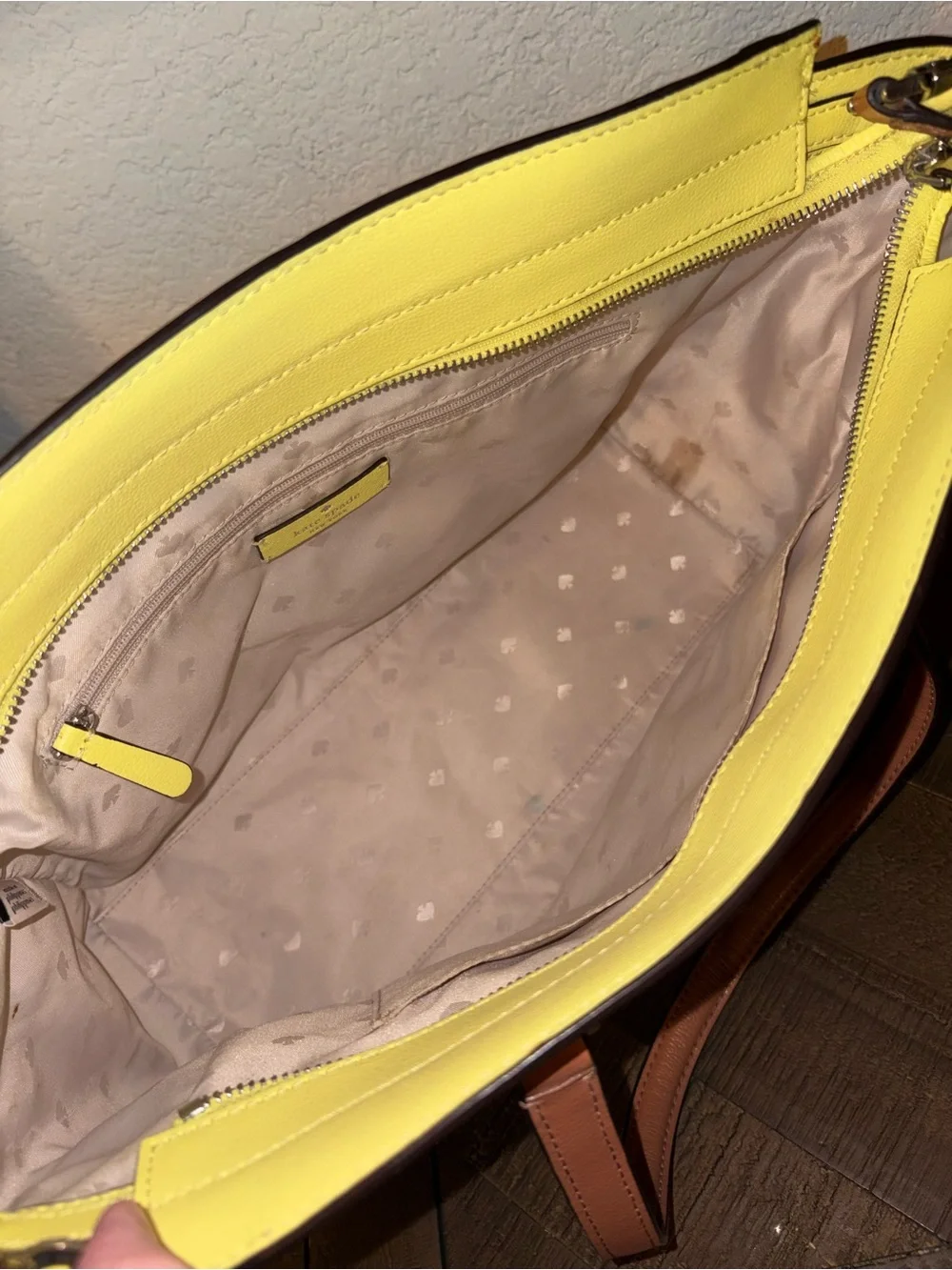 kate spade Yellow and White Colorblock Leather Tote with Brown Handles